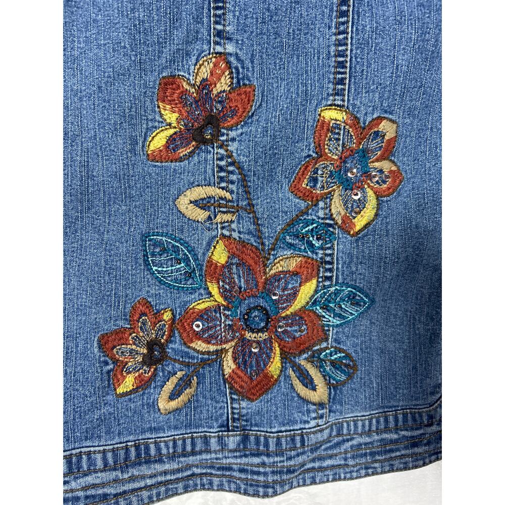 Vintage Jean Jacket 24W Embroidered Beaded Floral Blue Denim - Picture 4 of 9